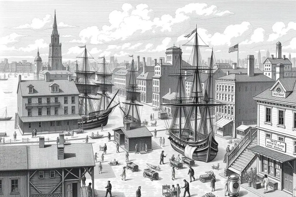 Ilustração da cidade de Nova Iorque no início do século XIX, onde William Colgate iniciou sua carreira e praticou a divisão de dízimos